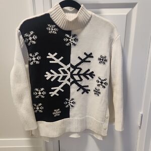 T by Talbots Women's Black and White Snowflake Sweater
